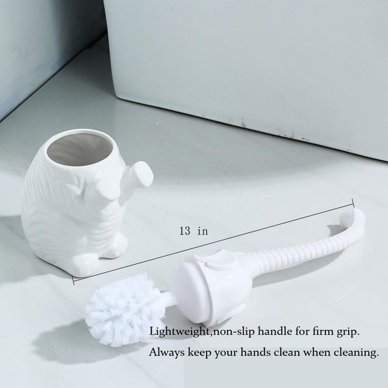AORTULL Toilet Brush and Holder Set,Modern Ceramic Toilet Bowl Brush Holder,Cute Bathroom Decor, Non-Scratch Bristles, Space-Saving White Household Cleaning Tool for Bathtub - Image 4
